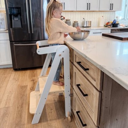 HARPPA Sturdy Montessori Foldable Step Stool for Kids 18 months-6 Years, Adjustable Height Kitchen Tower, White
