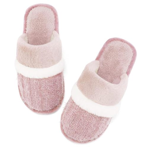 Women's Fuzzy Memory Foam Slippers Warm Gifts Trendy House Slippers Anti-Skid Rubber House Shoes for Women Mom Girlfriend Indoor Outdoor
