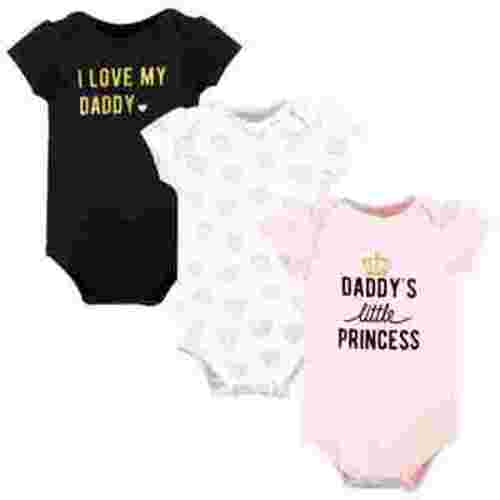 Hudson Baby Infant Girl Cotton Bodysuits, Daddys Little Princess 3-Pack, 6-9 Months