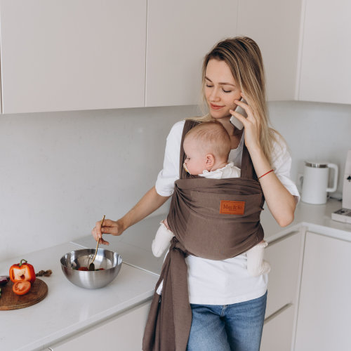 Baby wrap carrier with front pocket ( gray)