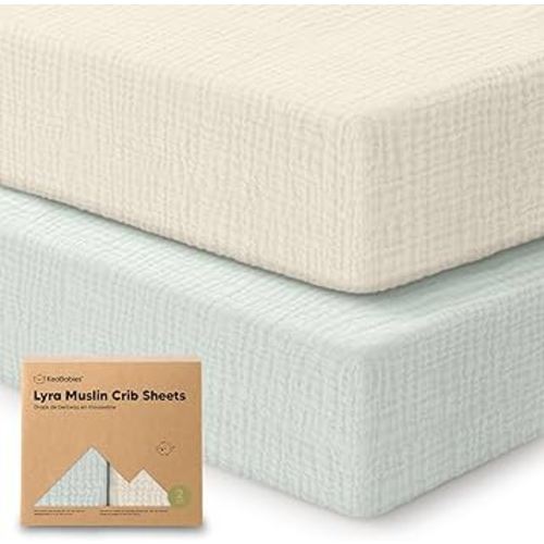 KeaBabies 2-Pack Muslin Crib Sheets for Boys, Girls - 100% Organic Cotton Fitted Baby Crib Mattress Sheet, Soft Breathable Standard Toddler Bed Cover Bedding Set, Neutral, Durable 52x28 (Willow)