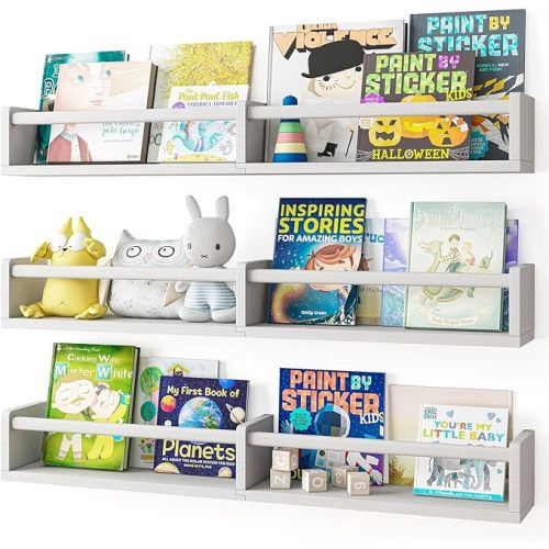Fixwal Nursery Bookshelves, 32in Floating Bookshelves for Wall Set of 3, Wood Wall Mounted Floating Shelves for Baby Nursery Decor, Toys and Decor Storage (White)
