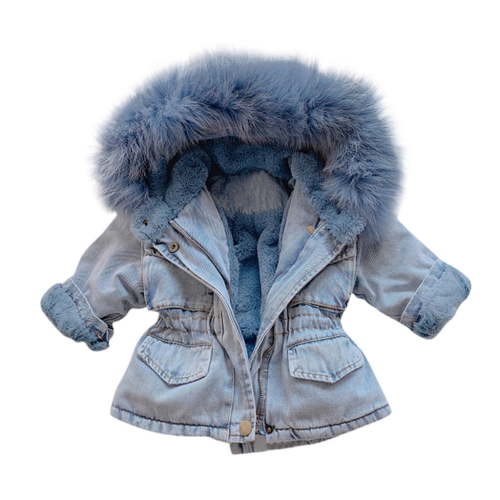 QUYUON Boys Jacket Deals Long Sleeve Denim Jacket Toddler Kids Baby Girls Hooded Fleece Warm Thick Coat Outwear Blue 18-24 Months