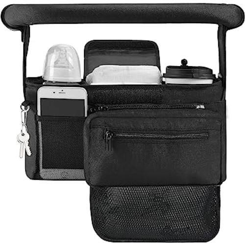 Momcozy Stroller Organizer, with 2 Non-Slip Stickers and 2 Large Capacity and Detachable Mesh Bags, Fits All Strollers Like Britax, Uppababy, Baby Jogger Stroller