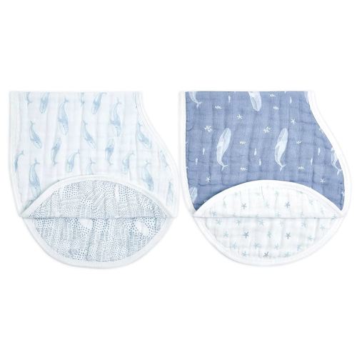 aden + anais 100% Organic Cotton Muslin Burpy Bib – Multi-Use, Absorbent 4-Layer Burp Cloth & Full-Coverage Snap-Closure Baby Bib, Lap-Shoulder Drool Cloth, 22.5” X 11”, 2-Pack, Oceanic