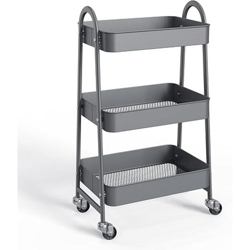 NEWBULIG 3-Tier Metal Rolling Storage Utility Cart with Lockable Wheels