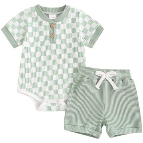 Newborn Baby Boy Girl Clothes 3 6 9 12 18 Months Ribbed Knit Short Sleeve Romper Shorts Set Infant Summer Outfits