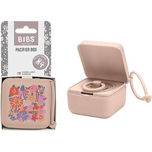 BIBS Liberty Pacifier Box with Strap. Soother Holder and Steriliser case. 100% BPA Free Food-Grade Material - June Blossom Blush