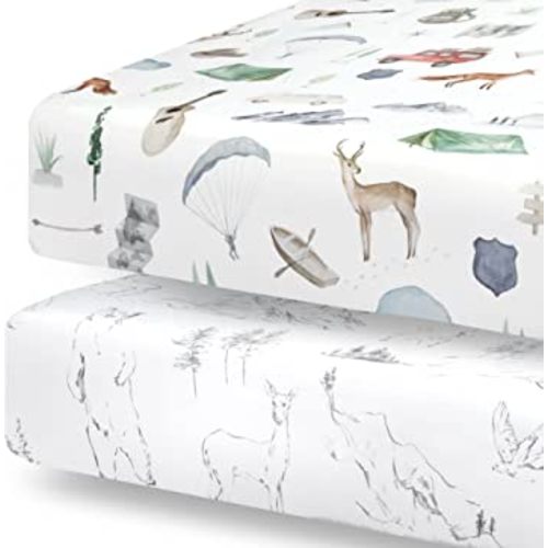 Pobibaby - 2 Pack Premium Fitted Baby Boy Crib Sheets for Standard Crib Mattress - Ultra-Soft Cotton Blend, Safe and Snug, and Stylish Woodland Sheet (Explore)