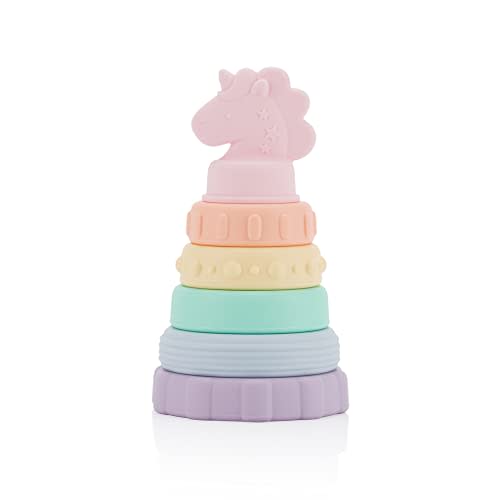 Itzy Ritzy – Silicone Stacking & Teething Toy; Features 6 Stacking Rings Made of Food Grade Silicone; Each Ring is Numbered and Includes Multiple Textures; Unicorn