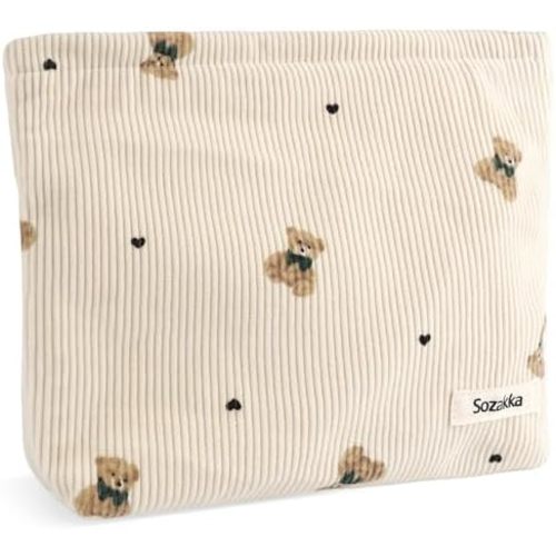 Small Soft Corduroy Zipper Bags with Bears