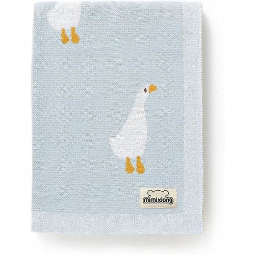 mimixiong Baby Blanket Knit Receiving Boys Girls Blanket Soft Cotton Neutral Blanke for Swaddle Crib Stroller with Cute Goose