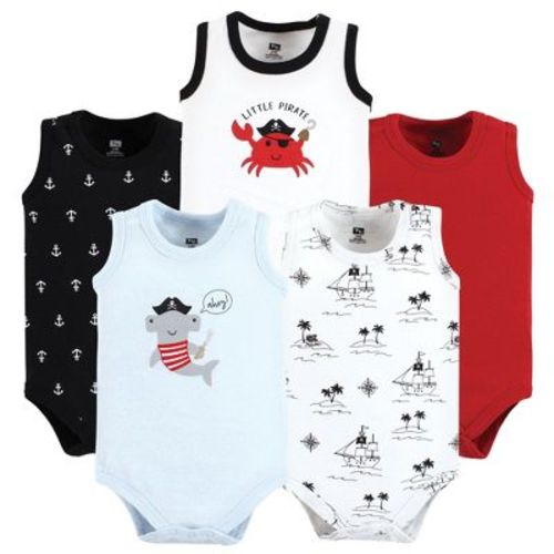 Hudson Baby Infant Boy Cotton Sleeveless Bodysuits, Pirate Shark, 3-6 Months