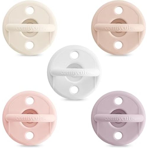 Comfy Cubs Baby Pacifier, 0+ Months - 5 Pack - Breast-Like, Soft Nipple Shape, CPSIA Compliant Multicolor Girl Newborn Pacifiers - 100% Food Grade Silicone Pacifiers, Newborn Essentials Baby Gifts