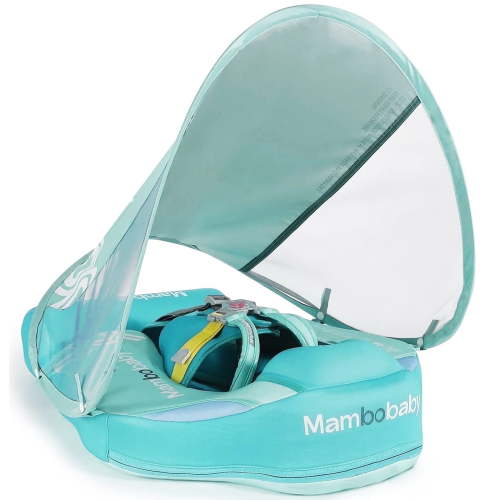 Mambobaby Float with Canopy UPF 50+ Sun Protection Pearl Foam Non-inflatable Solid Baby Pool Float with Tail Mambo Float Swim Trainer Skin-friendly Infant Swimming Ring