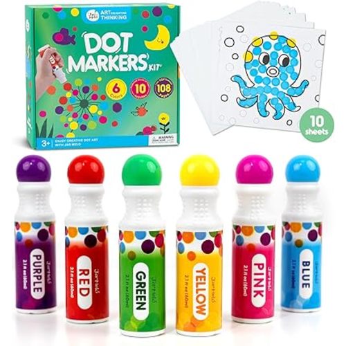 Jar Melo Washable Dot Markers, 6 Colors Dot Paints with 108 PDF & 10 Physical Activity Papers, Non-Toxic Bingo Daubers for Toddlers 1-3 2-4