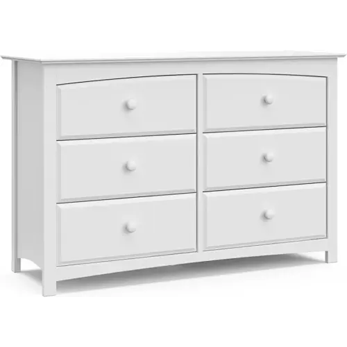 Storkcraft Kenton 6 Drawer Double Dresser (White) For Kids Bedroom, Nursery Dresser Organizer, Chest Of Drawers For Bedroom, Universal Design For Children’s Bedroom