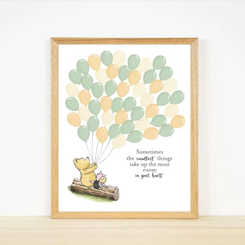 8" x 10" Classic Winnie Guestbook with 50 Balloons Unframe Sign Poster Cute Thumb Prints The Pooh Baby Shower Decorations Supplies