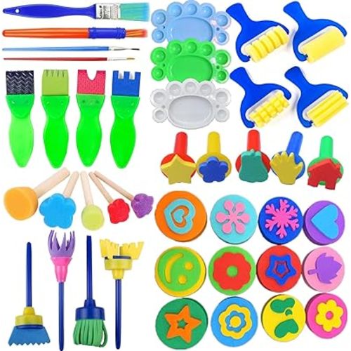 Kids Art and Craft Painting Set, 36 Pieces, Paint Brushes and Sponges, Early Learning Drawing Tools (Kids Painting Tool Kit)