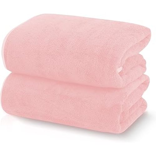 TENSTARS Silk Hemming Bath Towels for Bathroom Clearance - 27 x 55 inches - Light Thin Quick Drying - Soft Microfiber Absorbent Towel for Bath Fitness, Sports, Yoga, Travel, Gym - 2 Pack, Pink