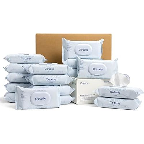 Coterie Baby Wipes, 16 Pack, 896 Count, Unscented Wipes, 99% Purified Water, Plastic-Free & Plant-Based Fibers, Fragrance Free Hypoallergenic Sensitive Skin Baby Essentials, Clean Ingredients