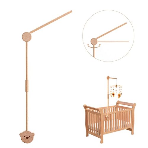 JETMHH Wooden Crib Mobile Arm | Crib Mobile Holder | Nursery Mobile Hanger Cartoon Bear | Horizontal 360 Rotatable, 2 Adjustable Hanging Angles Fits Thick Railings Nursery Decoration