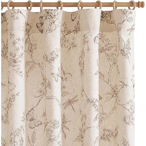 jinchan Floral Curtains Lined Linen Blend Curtain for Living Room 84 Inch Length Taupe Farmhouse Flower Patterned Curtain French Country Curtains Drapes Back Tab Rod Pocket 2 Panels