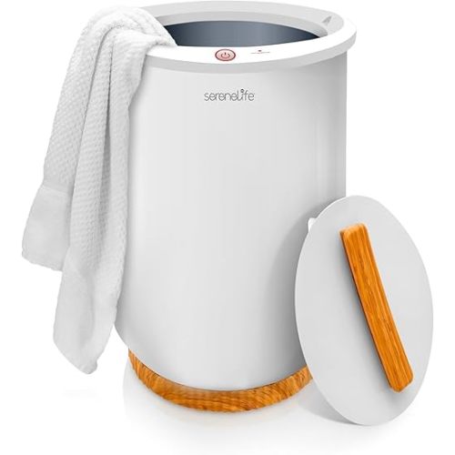 SereneLife Bucket Towel Warmers, White Large Towel Warmer for Spa and Bathroom, Luxury Towel Heater Gifts for Him & Her, Auto Shut-Off, Fits 2 large, Blankets, Bathrobes, PJ's