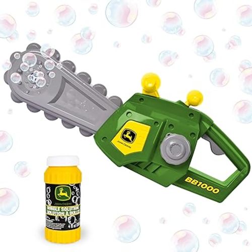 John Deere Motorized Bubble Chainsaw Toy for Kids – Bubble Blowing Pretend Play Tool - Toddler Bubble Blaster Machine - Includes Non-Toxic Bubble Solution, Ages 3+