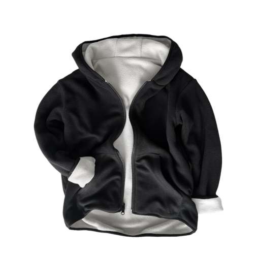 Reversible Fleece Zip Hoodie - Black