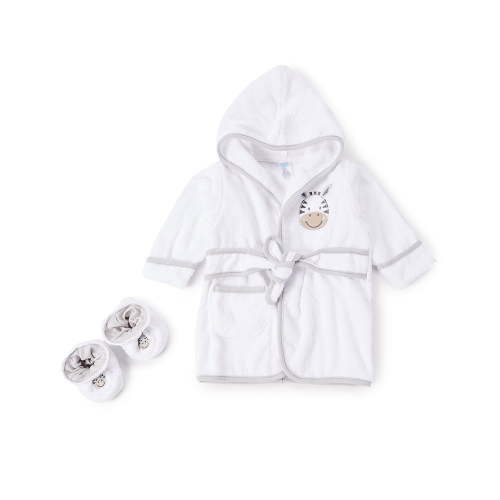 Spasilk Baby Hooded Bathrobe with Booties, Cotton Terry Bath Set for Newborns and Infants, Gray Zebra
