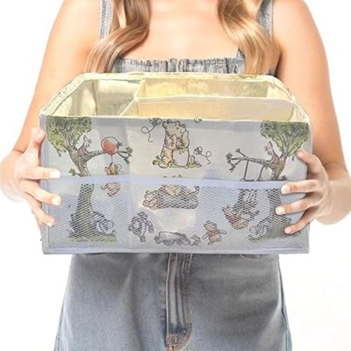 Extra Large Winnie Baby Diaper Caddy Organizer, Baby Wipes Storage Basket for Changing Table, Gift for Newborn Essentials, Baby Shower Must Have, Portable and Foldable for Space Saving (White)