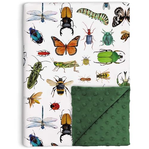 Bugs Baby Blankets for Unisex Boys Girls, Soft Nursery Minky Blankets with Double Layer Dotted Backing, Insects Themed Newborns Nursery Stroller Toddlers Infant Crib, Beetles, Butterfly, Bug, 30"x40"