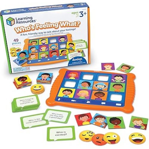Learning Resources Who's Feeling What?,Social Emotional Learning Games, Communication Games for Kids, Emotion Toys, Feeling Toys for Kids, 49 Pieces, Age 3+