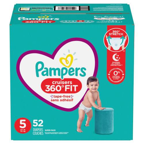 Pampers Cruisers 360 Disposable Diapers Size 5, 52 Count