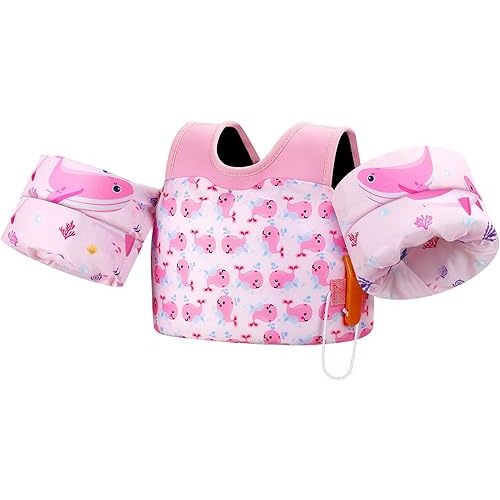 MoKo Toddler Swim Vest for Kids, Swim Arm Floaties 13-70lbs Cartoon Swimming Water Wings Pool Float Vests Sleeves Shoulder Straps Arm Band for Children Learn to Swim