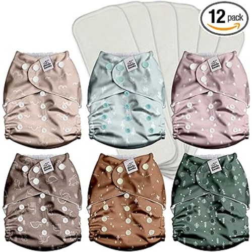 Mama Koala 3.0 Pocket Cloth Diapers for Babies with AWJ Lining, 6 Pack with 6 4-Layer Natural Cloth Diaper Inserts - Reusable and Washable Pocket Diapers(Simply Neutrals)