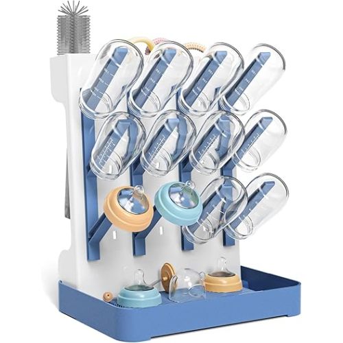 HOMEAL Baby Bottle Drying Rack with Brush Holder Vertical Water Bottle Organizer and Storage Large Capacity Countertop Dryer Space Saving Easy Assembly