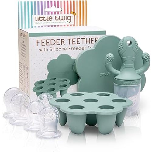 Little Twig Baby Fruit Feeder Pacifier Teether | Food Freezer Tray with Lid BPA Free Silicone Freezable Feeding Set for Breast Milk Ice Cubes, Food, Vegetable Purees