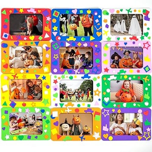 Horizon Group USA DIY Foam Picture Frame Craft Kit, 12-Pack of 4x6-Inch Colorful Picture Frames with 500+ Punch Out Stickers & Easels, Back to School Arts & Craft Activity, Perfect for Projects