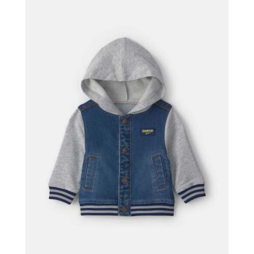 Baby Boy Varsity Hooded Denim Jacket - Indigo/Grey - OshKosh B'gosh | Carter's