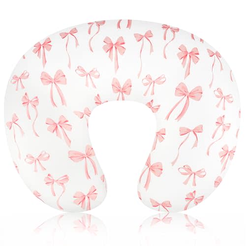 DAYEEBALL Nursing Pillow Cover, Removable Nursing Covers for Breastfeeding Pillows, Stretchy and Soft Fit for Baby Girls Boys Newborn, Pink Bow(Only Cover)