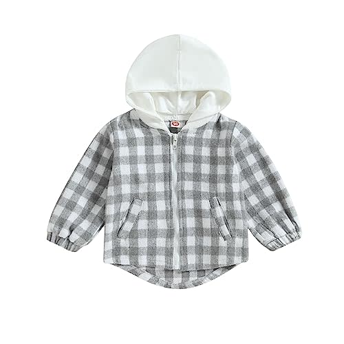 Douhoow Toddler Baby Plaid Jacket Baby Boy GIrl Flannel Hoodies Zip Up Hooded Fall Winter Outerwear Coat