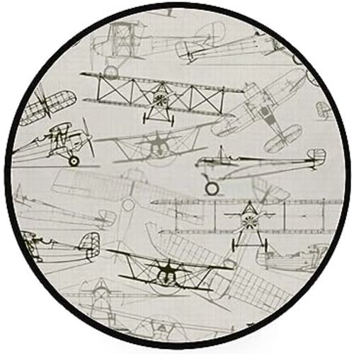 ZHIMI Round Area Rug 3ft Non-Slip Circle Floor Mat Soft Vintage Stylized Airplane Nursery Rug Absorbent Kids Baby Play Mat Home Decor