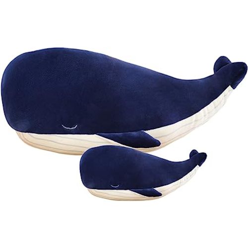 Kekeso Large Blue Whale Stuffed Animal Plush Toy Soft Whale Dophin Hugging Pillow Cute Whale Plush Doll Toy Back Cushion Children Birthday Gift (45cm+25cm=17.71inch+9.84inch)