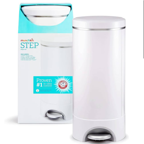 Munchkin® STEP™ Diaper Pail Powered by Arm & Hammer, #1 in Odor Control, Award-Winning, Includes 1 Snap, Seal & Toss™ Bag, 1 Starter Refill Ring, and 1 PUCK™ Baking Soda Cartridge