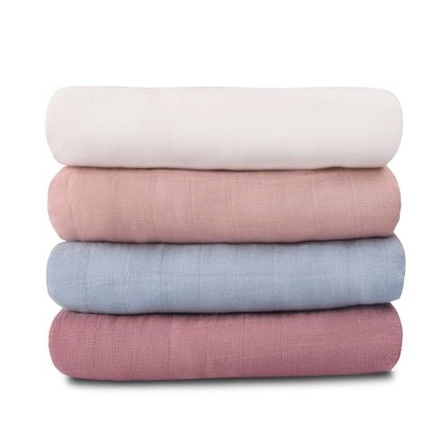 Meracorallo Muslin Swaddle Blanket Silky Soft Receiving Blanket Neutral Swaddle Wrap for Baby Boys and Girls, 47 x 47 inches, Set of 4 Solid Color (White+Blue+Pink+Purple)