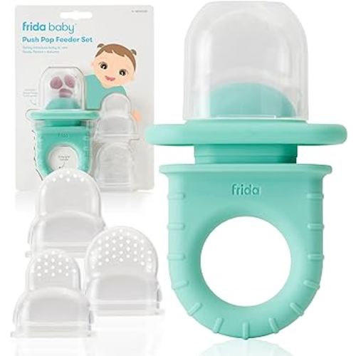 Frida Baby Push Pop Feeder, Baby Fruit Feeder, Baby Fruit Food Feeder to Safely Introduce New Foods, Fresh + Frozen Food Silicone Feeder for Babies, BPA Free, Dishwasher Safe | 3 Count, Teal