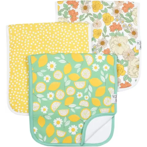 Copper Pearl Premium Baby Burp Cloths - 3-Pack Large Cotton Burp Cloths, Extra Soft Spit Up Rags with 3 Absorbent Layers, Perfect for Baby Girl Gifts (21" x 10" Size, Lemon Set)