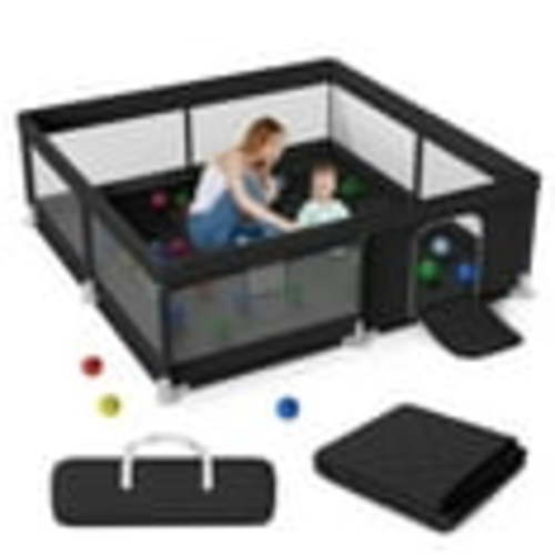 TEAYINGDE Baby Playpen Large Play Yard Fence With Mat for Toddlers, 50"x50" Black